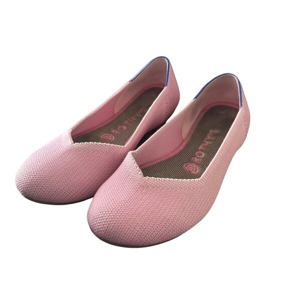 Rothys Women's W7 Pink Knit Flats With Blue Heel Accent - Picture 8 of 9